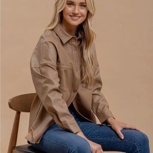 Blu Pepper Faux Leather Button Down Shacket